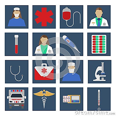 Set of Medical object flat icon. Vector Illustration. Vector Illustration