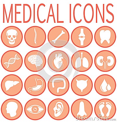 Medical round icons set Cartoon Illustration