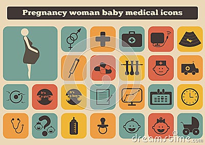 Set of medical woman pregnancy baby icons Vector Illustration