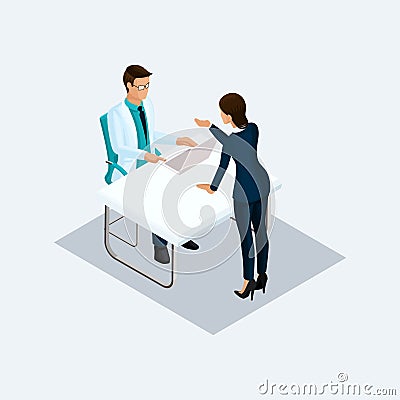 Isometric Reception at the Doctor. Vector Vector Illustration