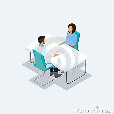 Isometric Reception at the Doctor. Vector Vector Illustration