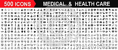 Set 500 Medicine and Health care flat icons. Collection health care medical sign icons â€“ vector Vector Illustration