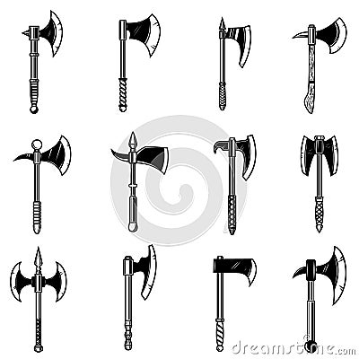 Set of medieval axes isolated on white background. Design element for logo, label, emblem, sign. Vector Illustration