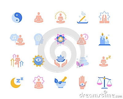 Set of Meditation Related colorful Icons Vector Illustration