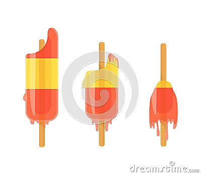 Set of melting ice cream in the heat. Vector Illustration