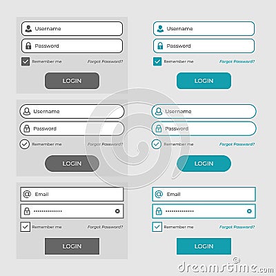 Set of member login page design elements. vector illustration Vector Illustration