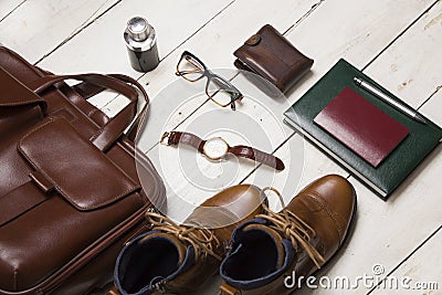 Set of men`s clothing and accessories. Hipster concept Stock Photo