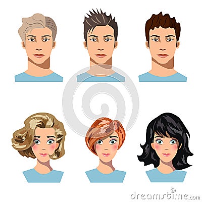 Set of men and women in different hair. Vector Illustration
