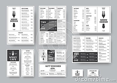 Set of menus for cafes and restaurants in the classic white style with division into blocks Vector Illustration
