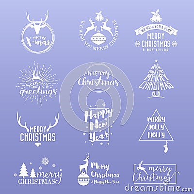 Set of Merry Christmas and Happy New Year Logo Icon Vector Illustration