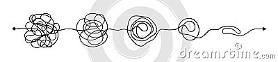 Set of messy clew symbols connected between them line of symbols with scribbled round element Vector Illustration