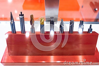 Set of metal drills for the machine Stock Photo