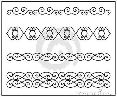 Metal forged elements with vintage ornaments, collection,ornamental curl borders on white background Stock Photo