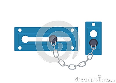 Set of metal gate latchs, door bolts, hooks and chain. Steel safety hardware. Vector Vector Illustration