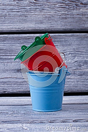 Set of metal mini pails Stock Photo