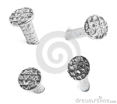 Set with metal nails on white background Stock Photo
