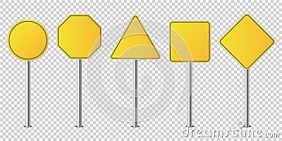 Set of metal road signs isolated blank Vector Illustration
