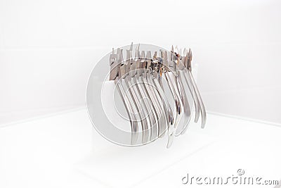 Orthodontics tools against the background of dental treatment Stock Photo