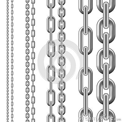 Set of metallic Chain. Seamless chain isolated on white background. Vector Vector Illustration