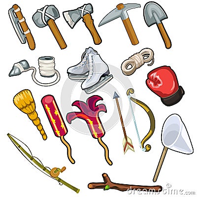 Set of metallurgical and textile industries item Vector Illustration
