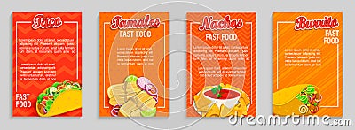 Set of mexican fast food shop flyers,banners. Vector Illustration