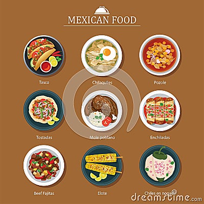 Set of mexican food flat design Vector Illustration