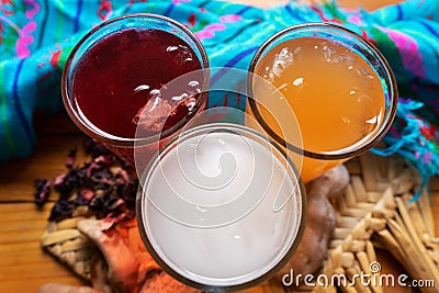 Set of mexican fresh water also called `aguas frescas` Stock Photo