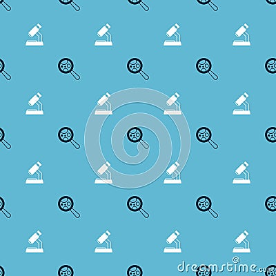 Set Microorganisms under magnifier and Microscope on seamless pattern. Vector Vector Illustration