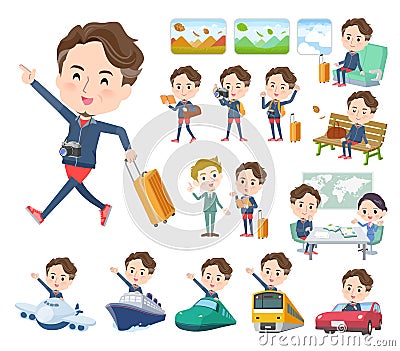A set of Middle age man in sportswear on travel Vector Illustration