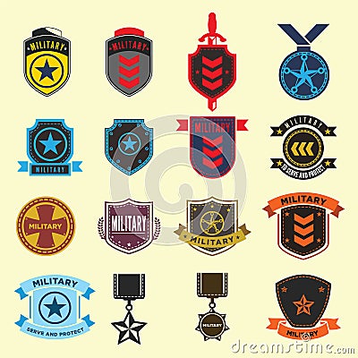 Set of military and armed forces badges. Stock Photo