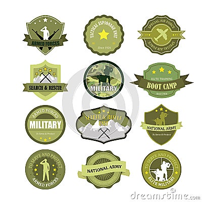 Set of military and armed forces badges Vector Illustration