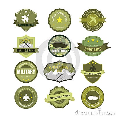 Set of military and armed forces badges and labels Stock Photo