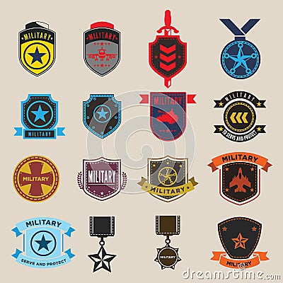 Set of military and armed forces badges and labels Stock Photo