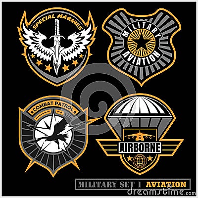 Set of military and army badge and patches typography, for t shirt and other uses. Vector Illustration