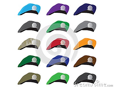 Set of military hats in different colors Vector Illustration