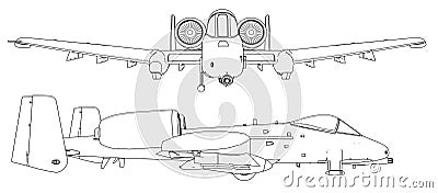 Set of military jet fighter silhouettes. Image of aircraft in contour drawing lines Vector Illustration