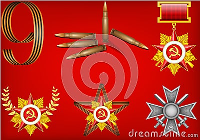 Set of military objects, related to 23 February Vector Illustration