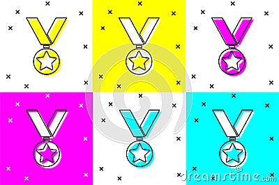 Set Military reward medal icon isolated on color background. Army sign. Vector Stock Photo