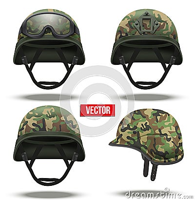 Set of Military tactical helmets camouflage color Vector Illustration