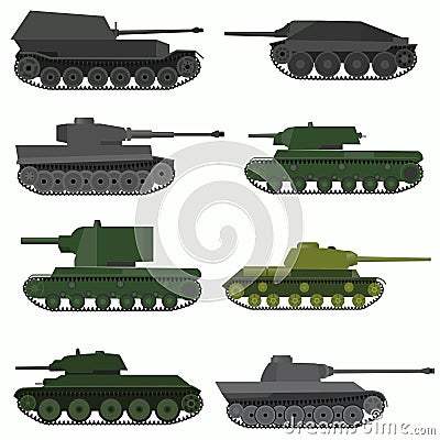 Set of military vehicles and tanks Vector Illustration