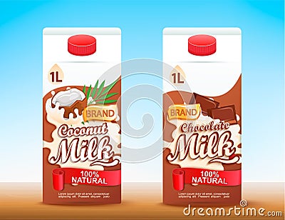 Set of 2 milk tetra packs with different tastes. Vector Illustration