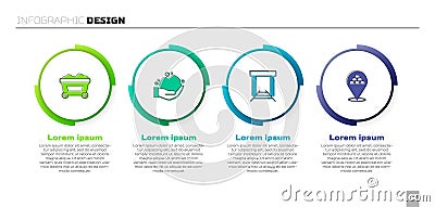 Set Mine cart with gold, Gold nugget, mine and bars. Business infographic template. Vector Vector Illustration