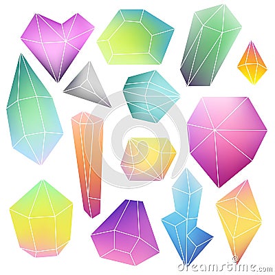 Set of mineral crystals Vector Illustration