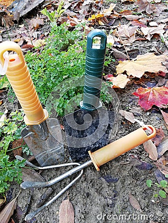 Set mini garden tools as a hobby Stock Photo