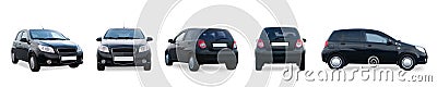 Set mini hatchback car different angle side, front, rear, back isolated on white Stock Photo