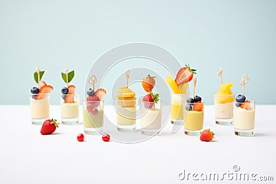 set of mini smoothie shots for a healthy party snack Stock Photo