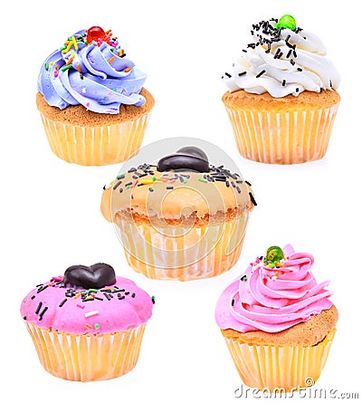 Set of mini tasty cupcake isolated on white background Stock Photo