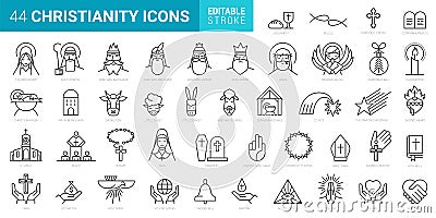 Set of 44 Minimal Christian Icons on White Background. Vector Illustration