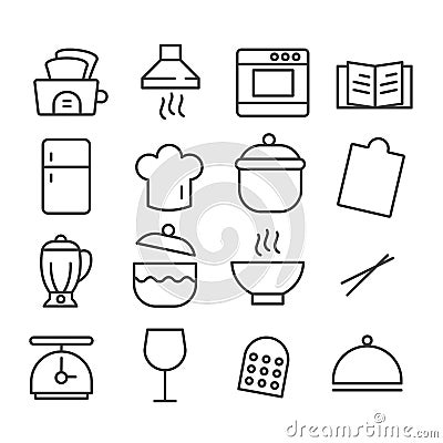 Set of minimal kitchen tools or cooking icon isolated modern outline on white background Vector Illustration