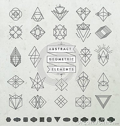 Set of Minimal Monochrome Geometric Retro Insignias and Logotype Vector Illustration